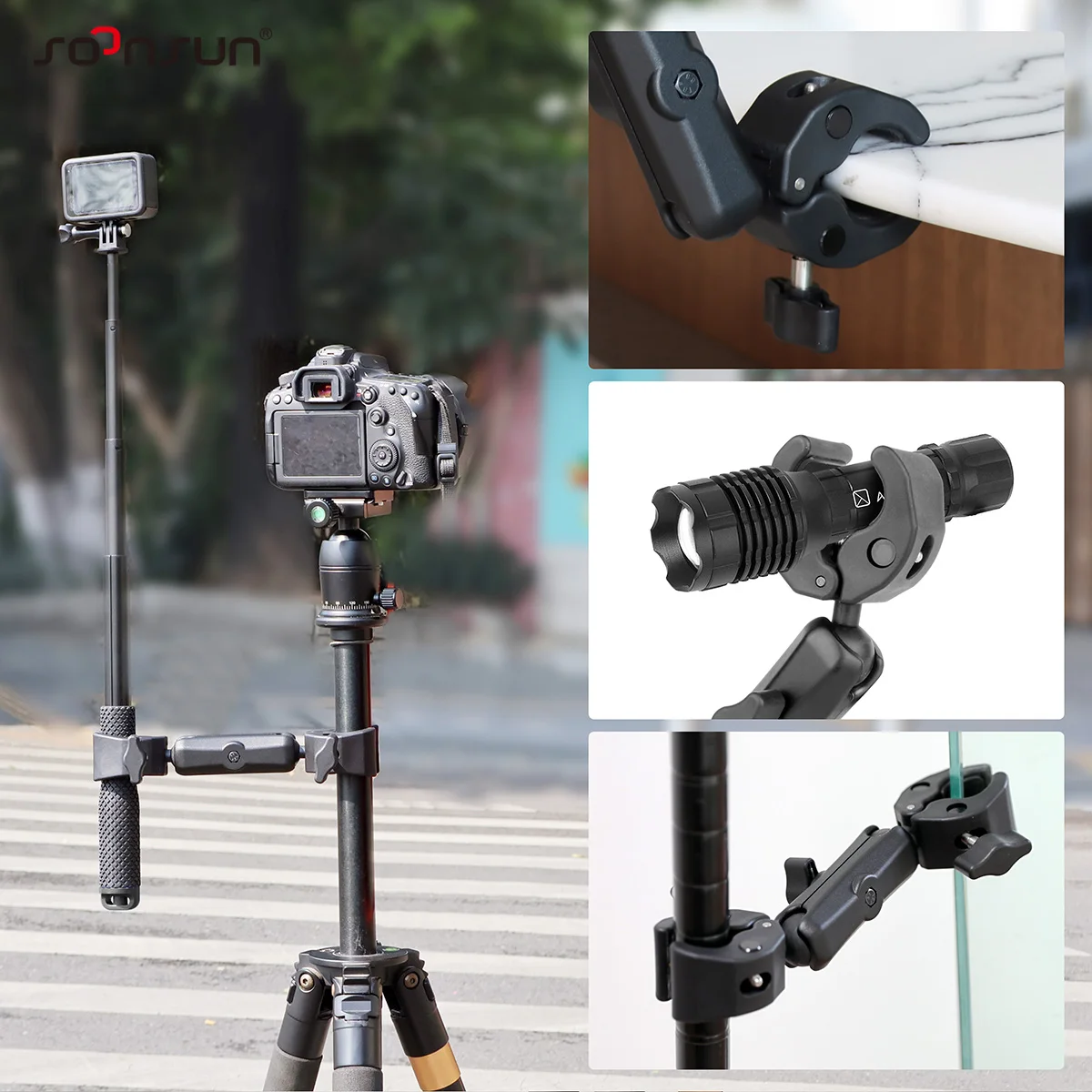 Camera Mount Double Super Clamp for GoPro Akaso Insta360 DJI Action Cameras Pole Stick Shoot Cycling Accessories action camera accessory action camera mount