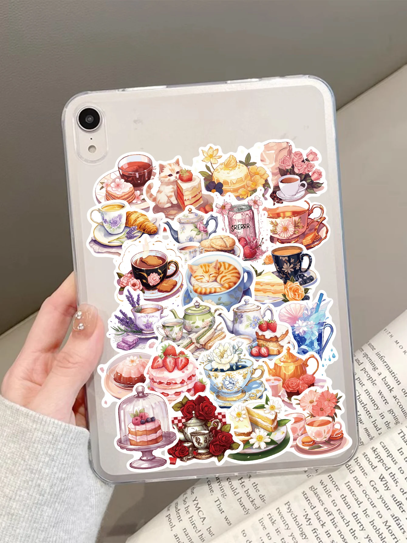 귀여운 애프터눈 티 케이크 미학 스티커, INS 스타일, 카와이 데칼, 노트북, 전화 문구 스티커, 어린이 장난감, 50 pcs