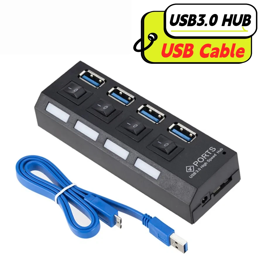High-Speed Multi-Port USB Hub with LED and On/Off Switch