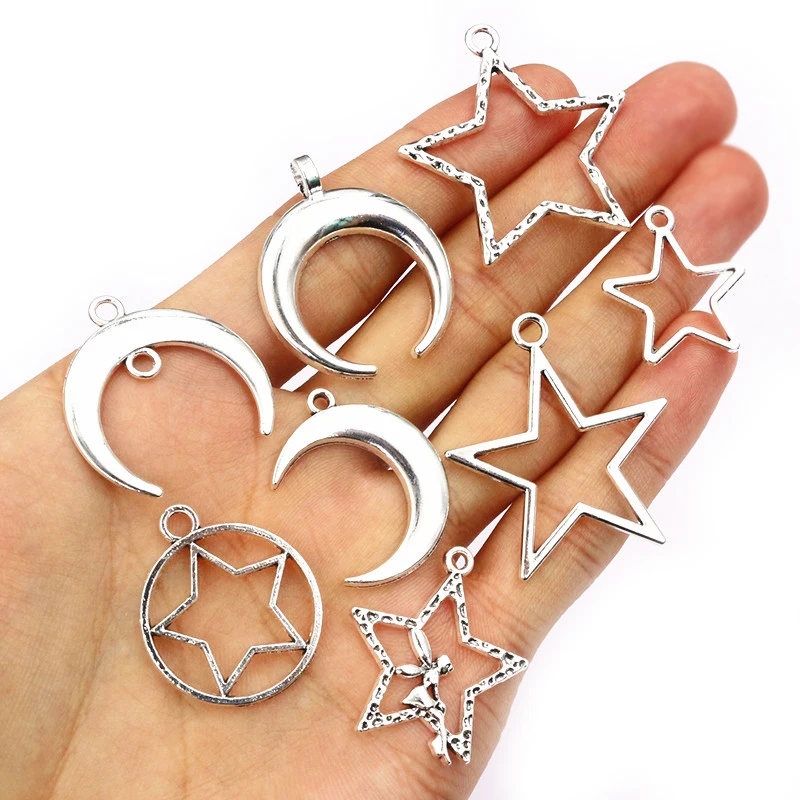 20 Stück Antik Versilberter Mond Stern Handgemachter Anhänger Anhänger Metall DIY Schmuck Herstellung Zubehör Erkenntnisse Halskette Armband