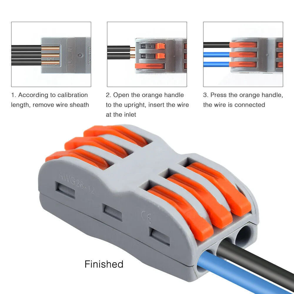 

20PCS Spring Lever Terminal Block Electrical Connector Cable Wire Clamp Connector Quick Splice Cable Conductor SPL-1 SPL-2 SPL-3