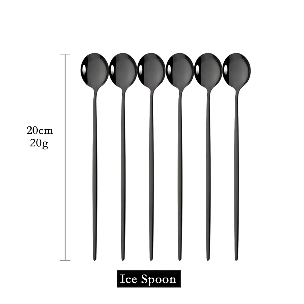 Elegant Gold Stirring Spoon Set - 6 Piece Long Handle Tableware Collection