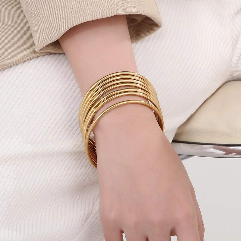 New Stainless Steel Bangles For Women Indian Multiple Layer Round Women Bracelet Gold Color Wedding Engagement Jewelry Gifts 2