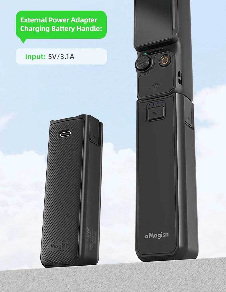 aMagisn Battery Handle for DJI Osmo Pocket3 4500mAh Handheld Charging Safe and S