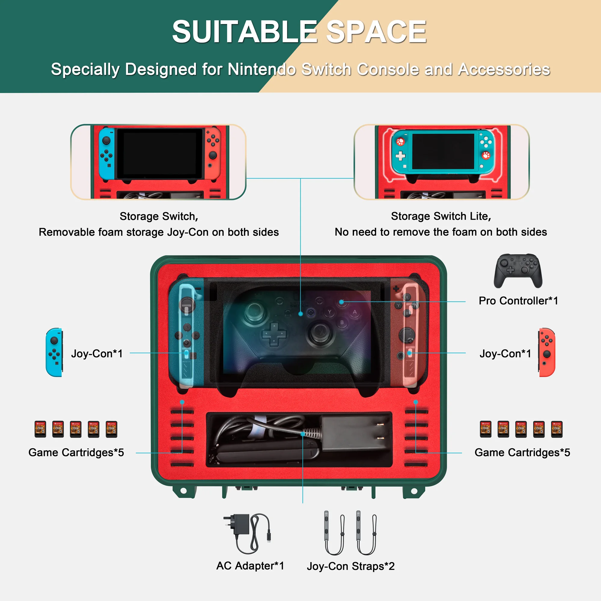 NS Portable Travel Waterproof Carrying Case for Nintendo Switch/OLED/Lite Accessories Deluxe Professional Hard Storage Cases