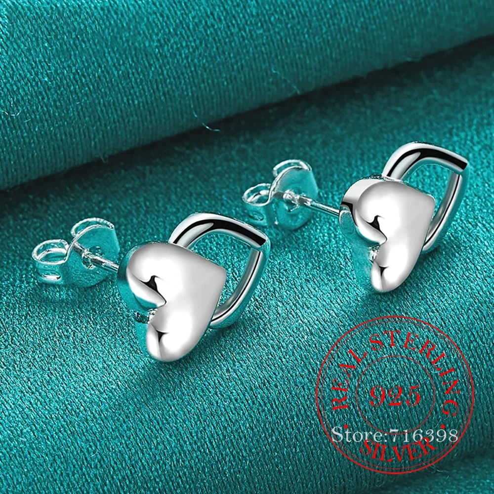 

925 Sterling Silver Heart Stud Earrings For Woman Girls Wedding Engagement Fashion Party Charm Jewelry Gift