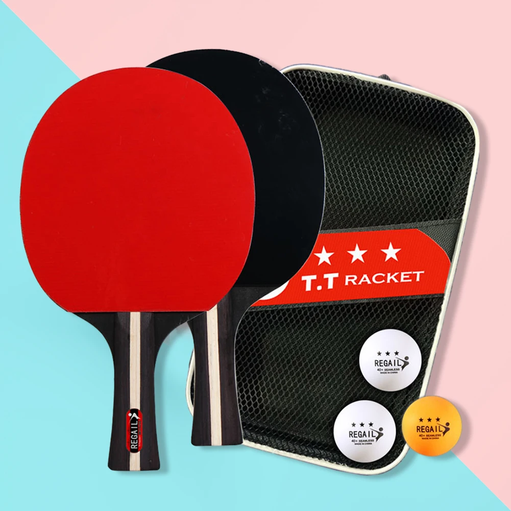 1Set Table Tennis Racket 2 Rackets & 3 Balls Table Tennis Paddles Professional Ping Pong Paddle with Bag