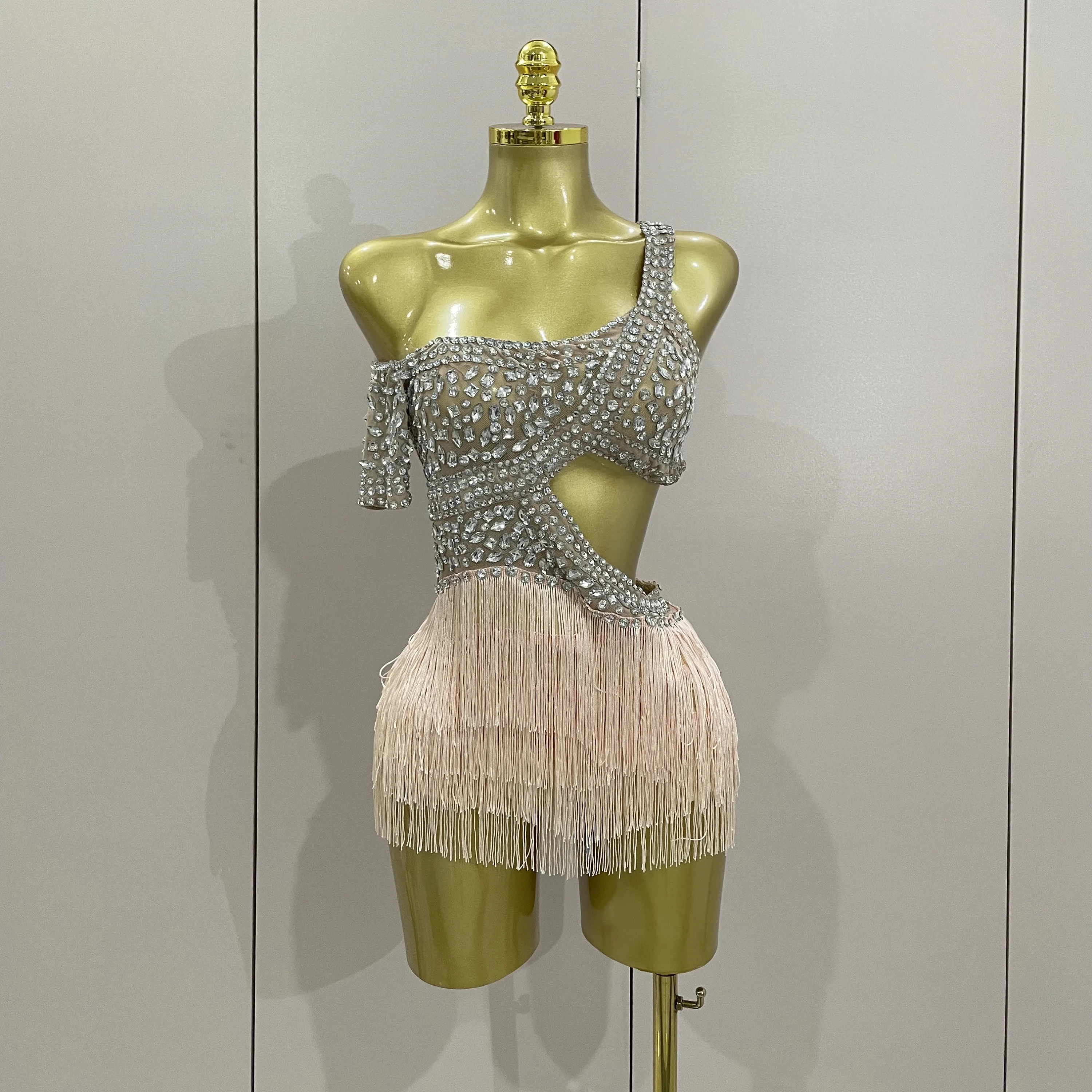 780146-597b19.jpg Luxury Sparkly Rhinestones Sexy Mesh Tassels Bodysuit Gloves Women Eveing Birthday Party Nightclub Performance Stage Costume - Image 1