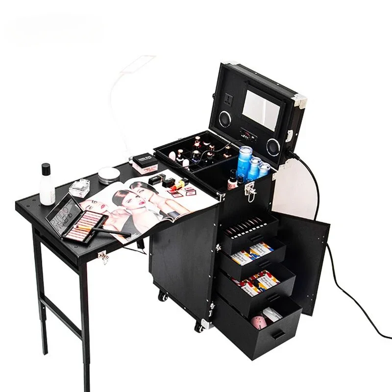 

Professional nail box with light, Bluetooth portable embroidery toolbox, universal wheel, pull rod, and makeup nail workbench