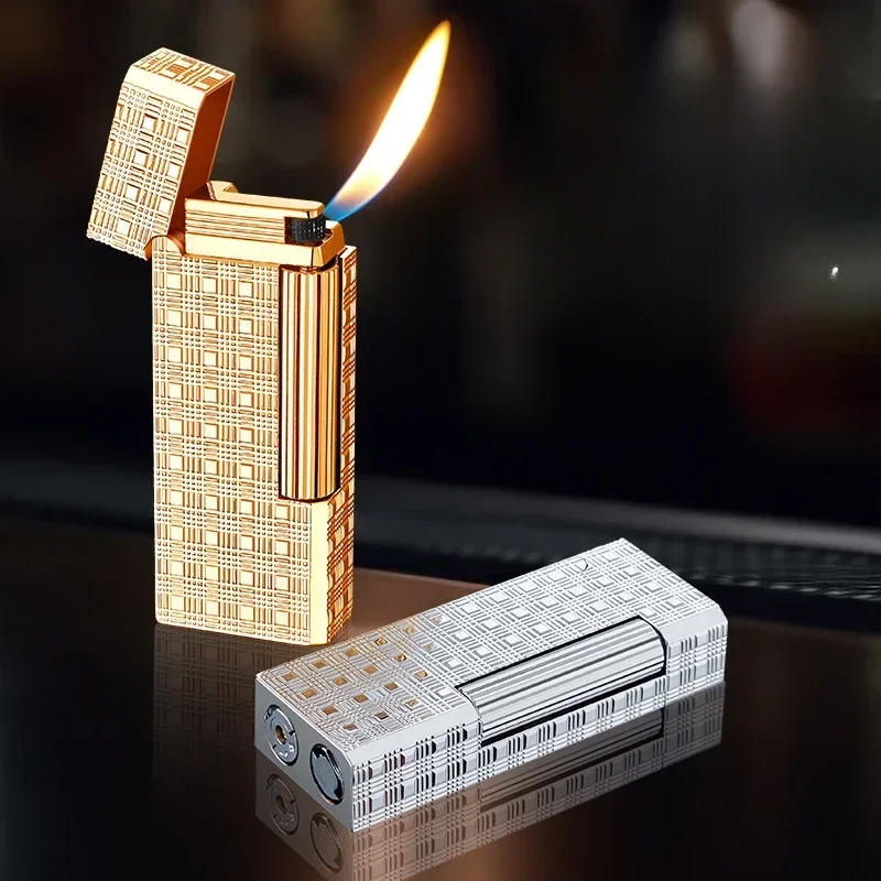 

Высококачественная Бутановая газовая зажигалка Derui с боковым раздвижным шлифовальным кругом, красивая резная, модная, узкая версия, праздничный подарок