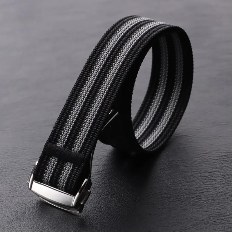 Ribbed Nylon Waterproof Watch Band with Folding Buckle - 20mm Canvas Strap for Men and Women Sports Watches