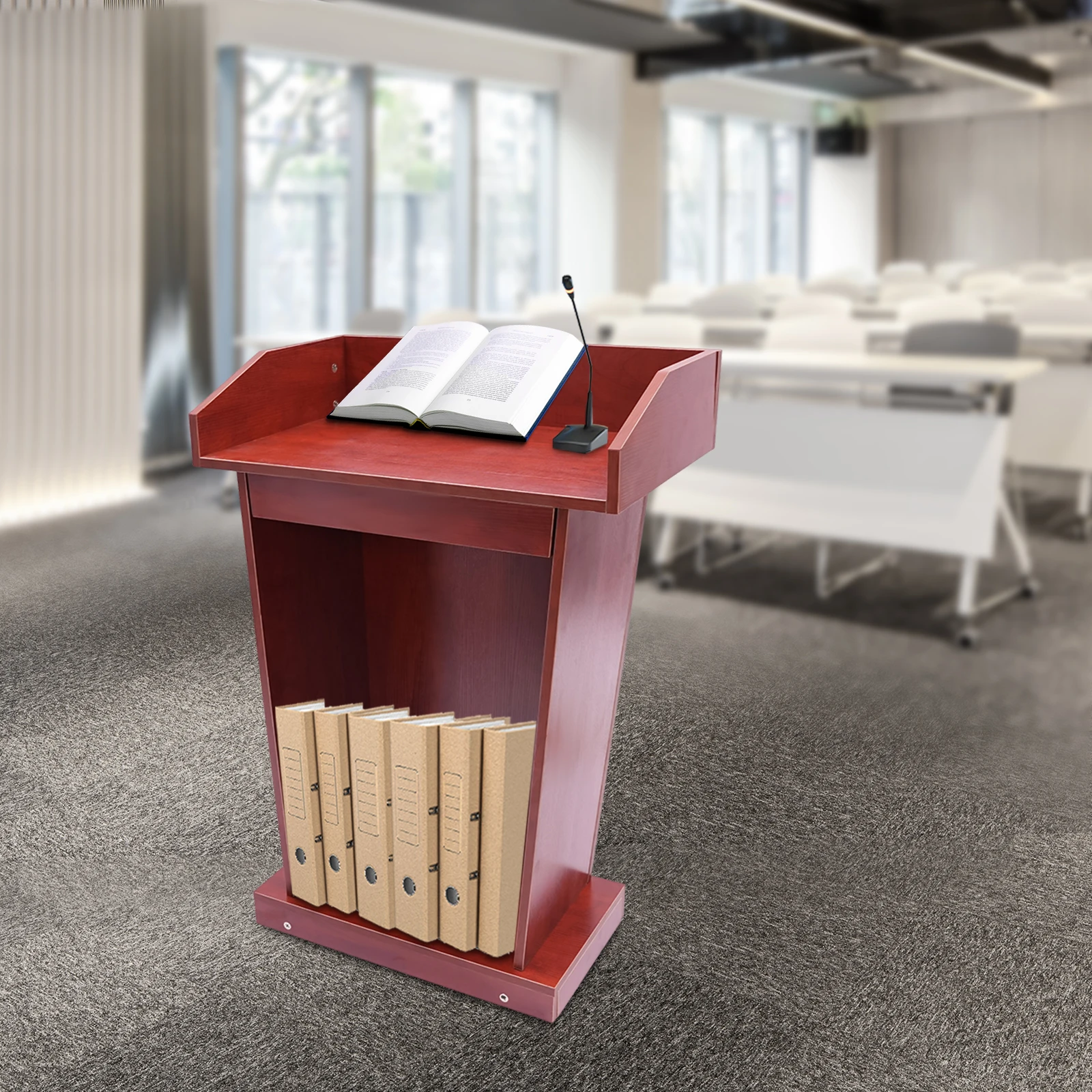 Wooden Church Classroom Lecture Stand Presentation Stand for Office Church Paint-Free Stable Structure Raised Edges