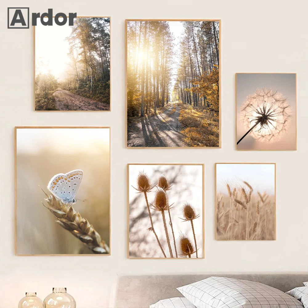 

Nordic Nature Landscape Forest Art Poster Dandelion Canvas Painting Lake Plant Dried Flower Print Wall Picture Living Room Decor