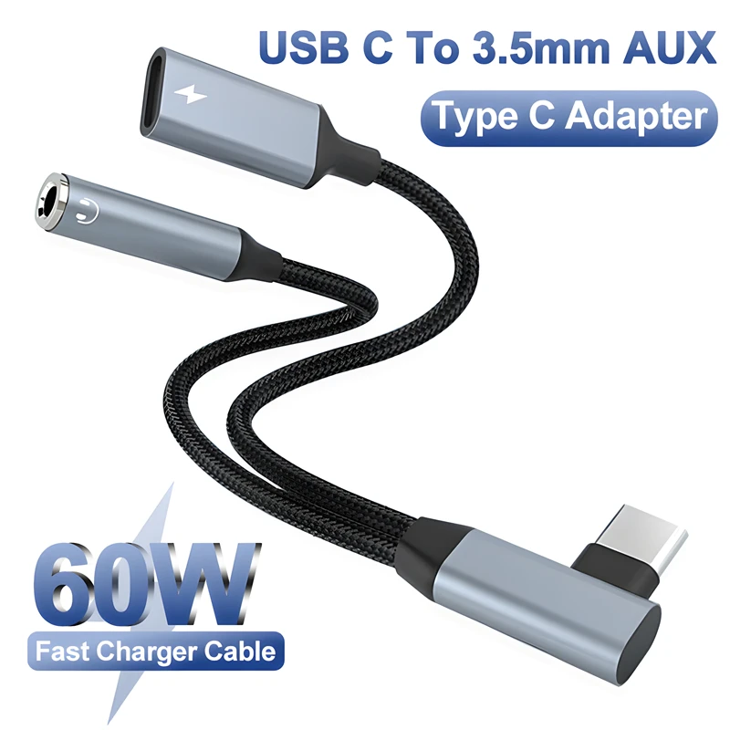 Charger And Headphone 2 In 1 USB Type C To 3.5mm Aux Audio Cable Cord
