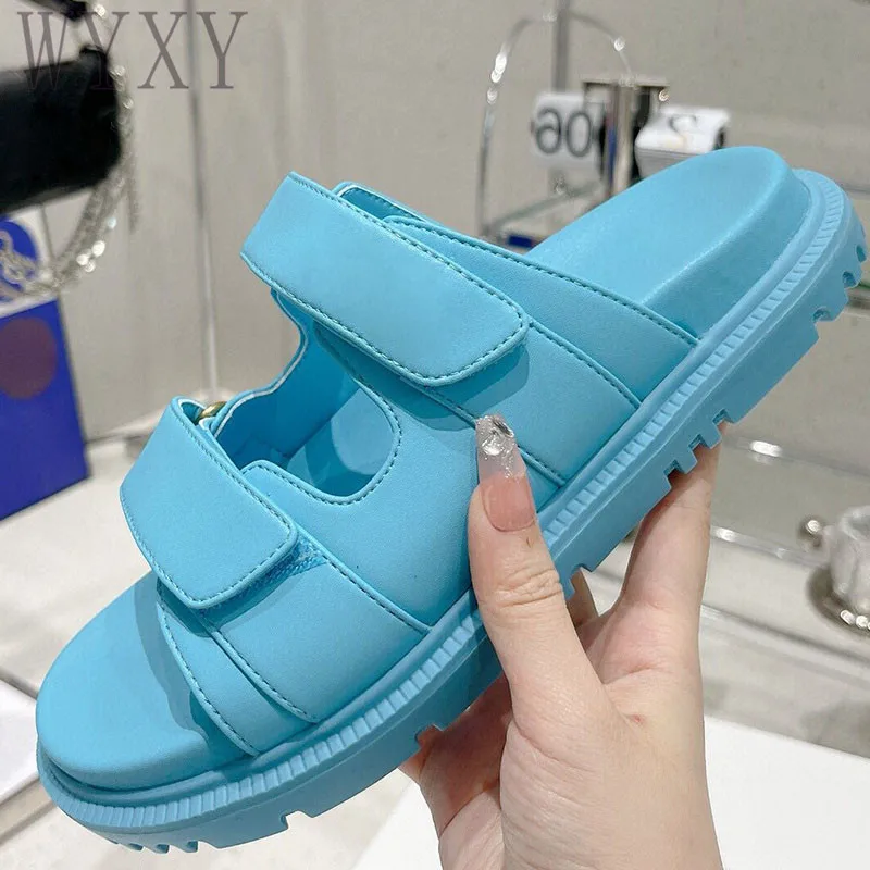 

Summer New Open Toe Women Slippers Round Toe Thick Sole Runway Outdoor Casual Beach Slippers Female Flat Comfort Slippers 2023