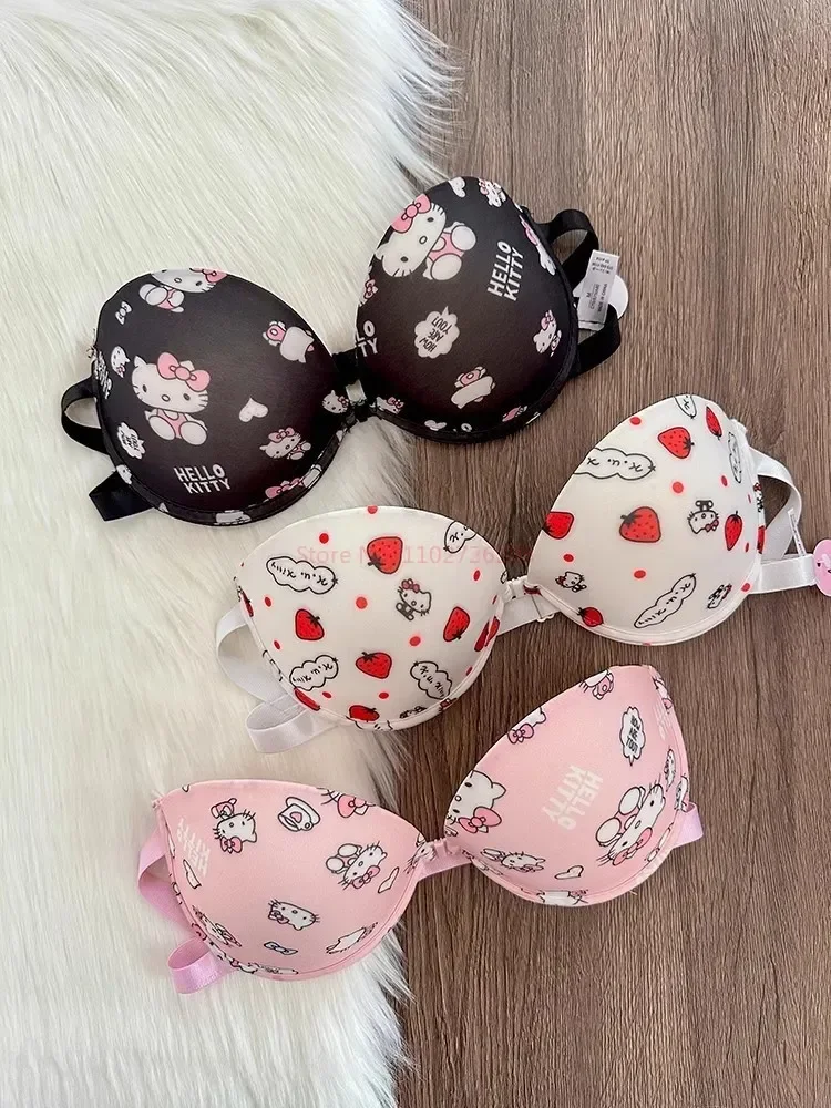 Sanrio Bra Set Hello Kitty Sweet Underwear Panties And Kawaii Bra Set  Push-up Bra Comic Underwear Sexy Pure Desire Bra Girl Gift - AliExpress