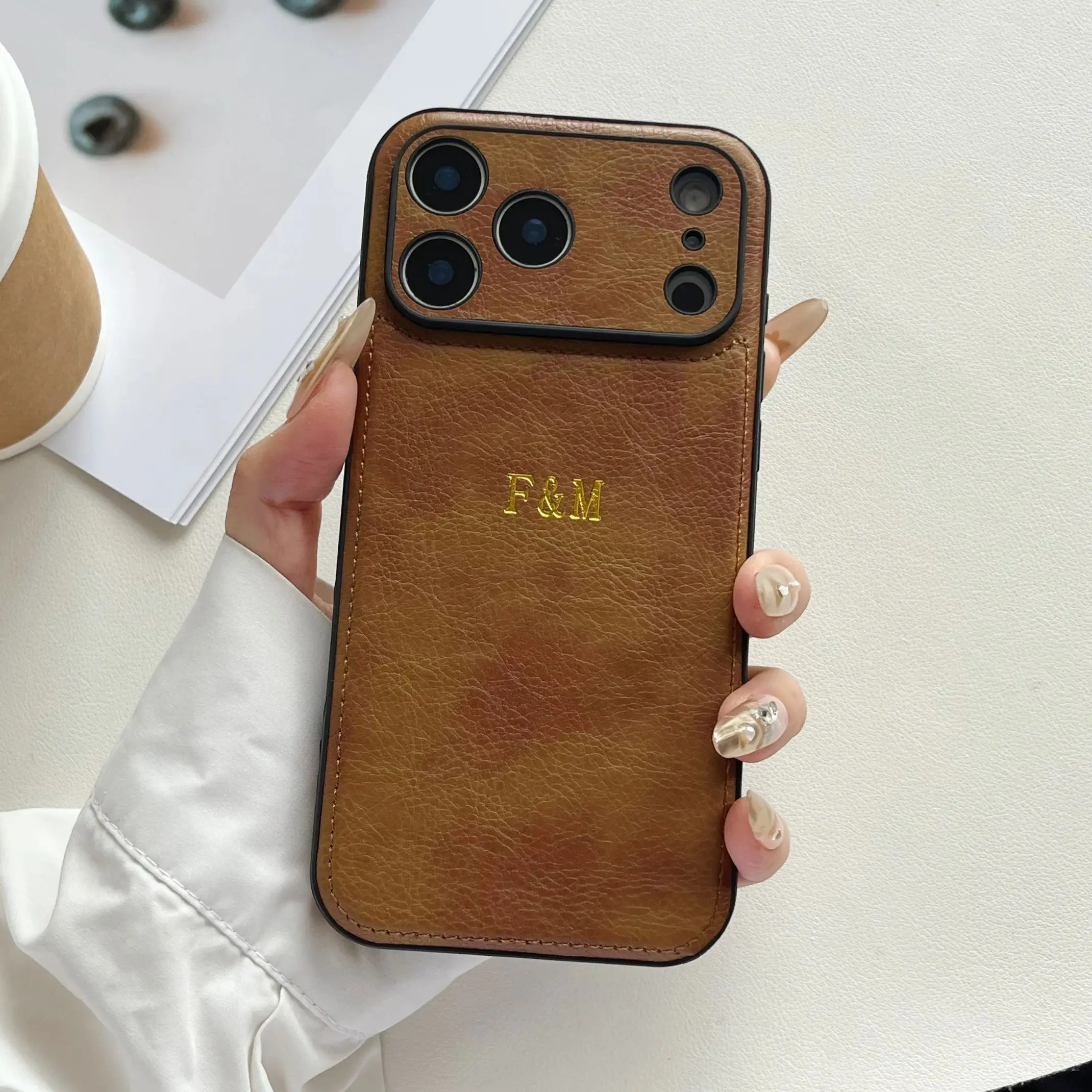 Luxury Personalized Custom Name Hot Gold Foil Embossed Faux Leather thumbnail 10