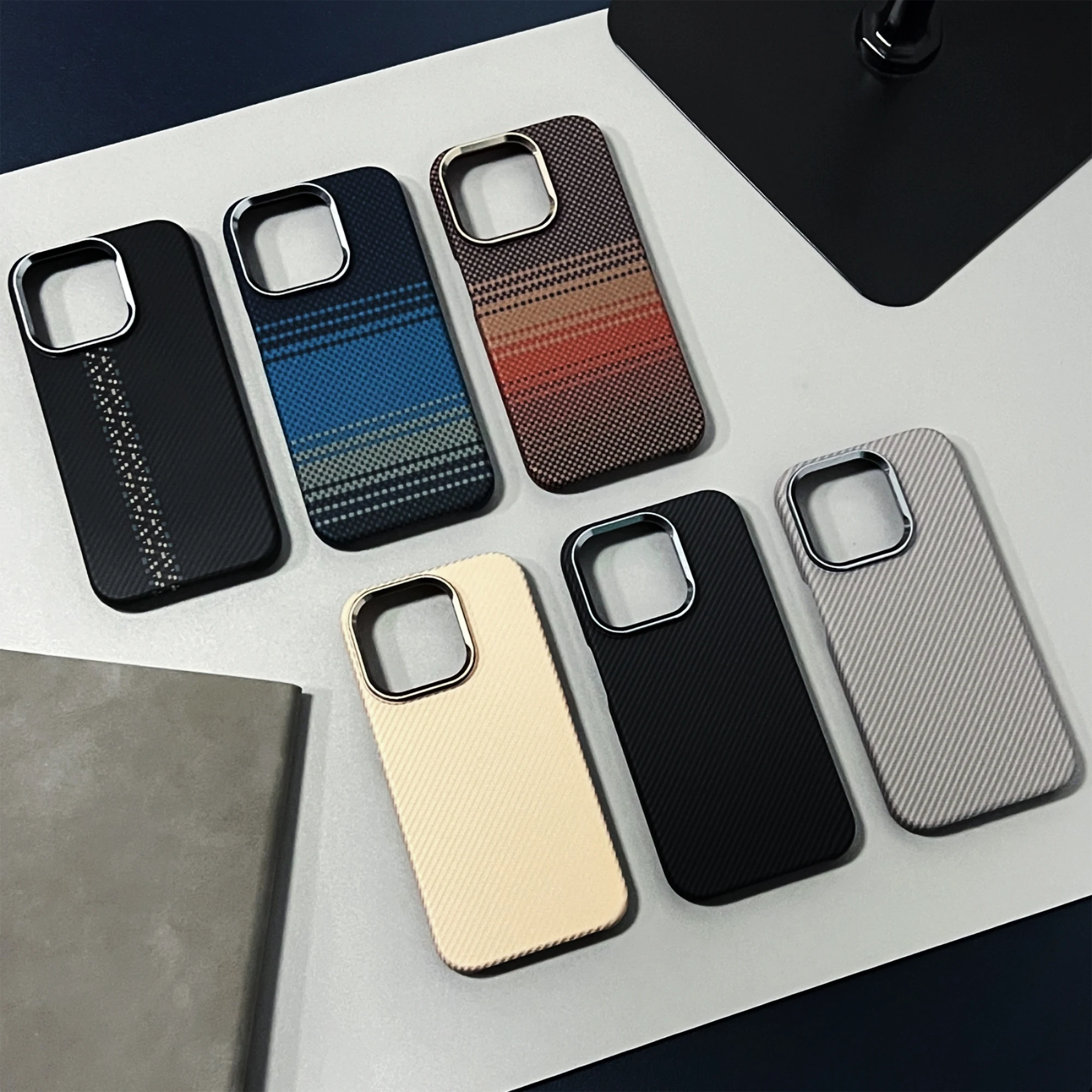 Ultra Thin Carbon Fiber Texture Magsafe Case with Wireless Charging and Alloy Lens Matte Hard Cover