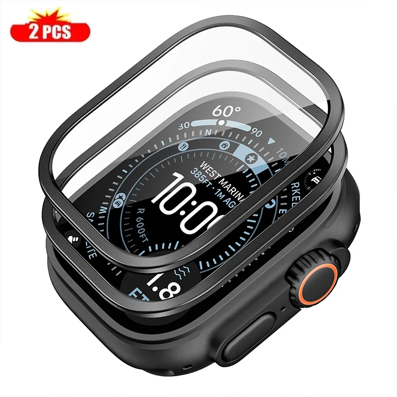 Titanium Metal Tempered Glass Screen Protector for Apple Watch - Anti-Scratch Frame (2-Pack)