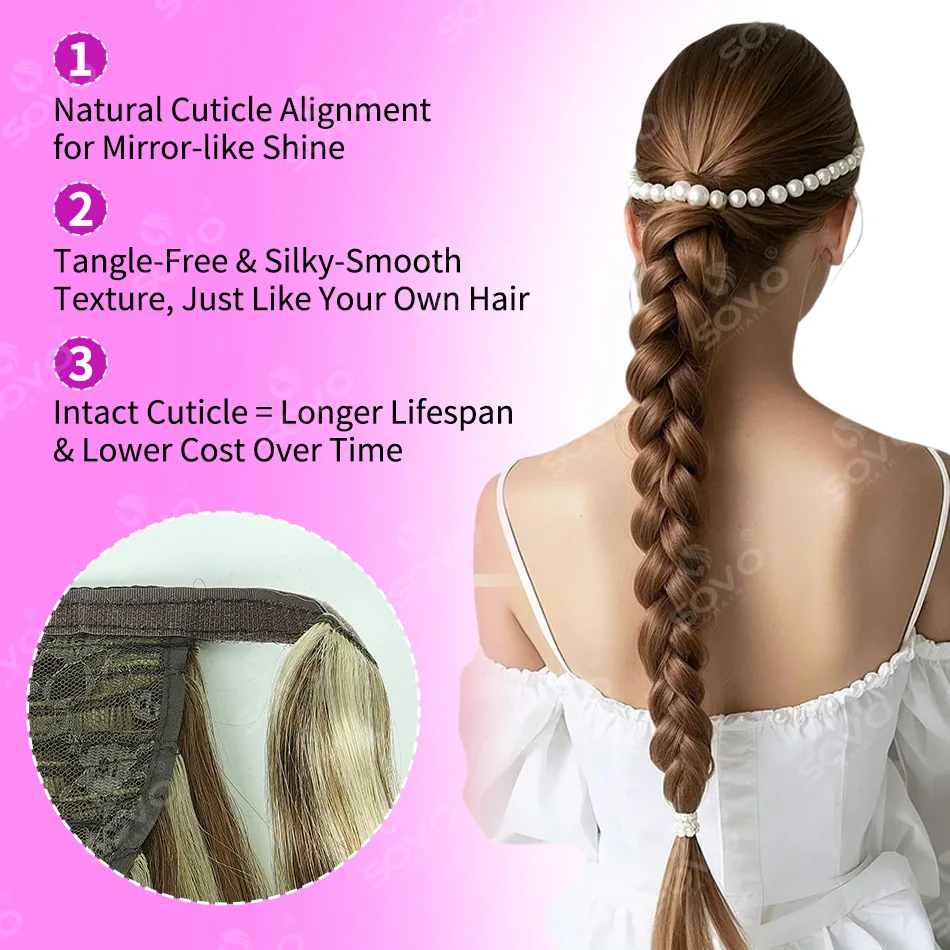 100% Human Hair Ponytail Brazilian Straight Remy Magic Wrap Around Ponytail Clip In Horsetail wig Extension 100g 120g 150g 4