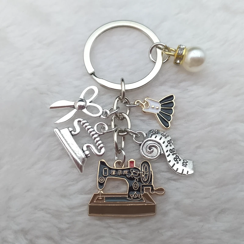 NewEnamelSewingMachineKeychainTailorKeyringIronTapeMeasure