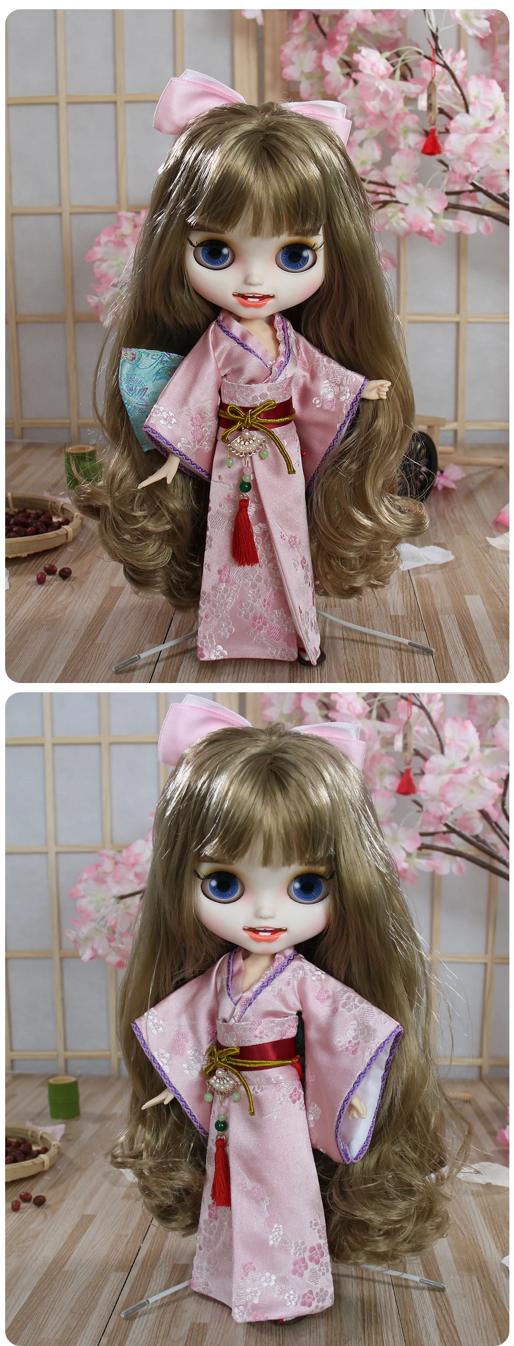 Neo Blythe Doll Chinese Traditional Kimono Dress With Bow Pin 1