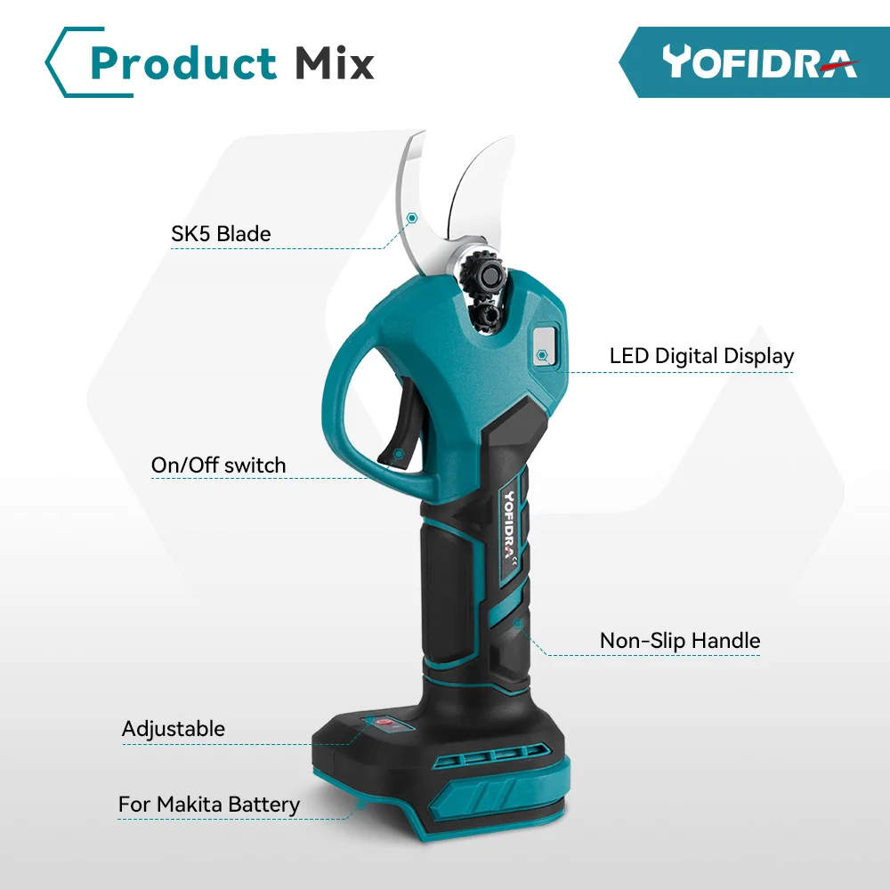 Yofidra 30mm Brushless Electric Pruning Shears LED Display Cordless Orchard Shrub Branch Electric Scissors For Makita 18VBattery 3
