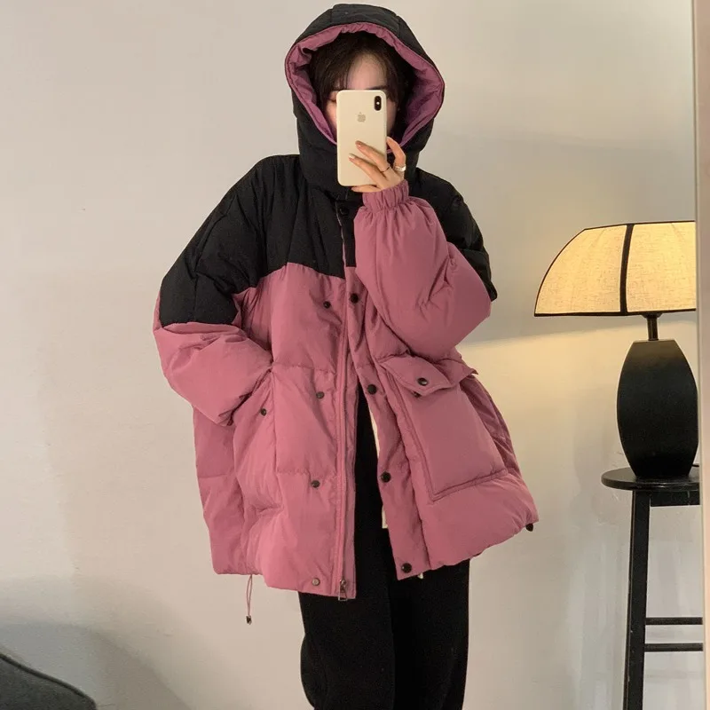 2023 New Women Down Jacket Winter Coat Female Short Parkas Loose Thick Warm Outwear Leisure Time Hooded Versatile Overcoat