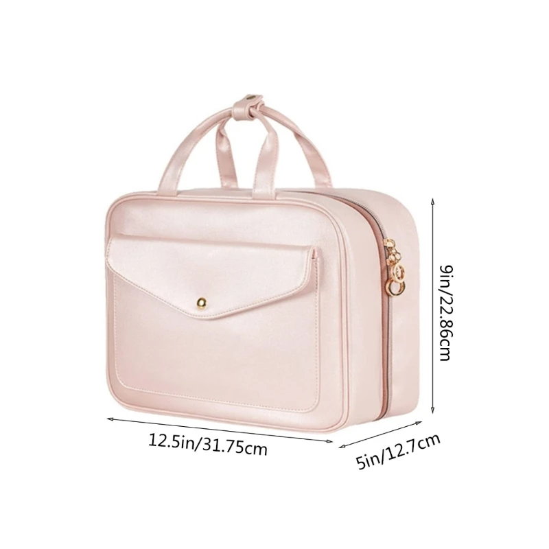Travel Toiletry Bag with Hanging Hook Waterproof Makeup Cosmetic Bag Toiletries for Women Girl Leather Storage