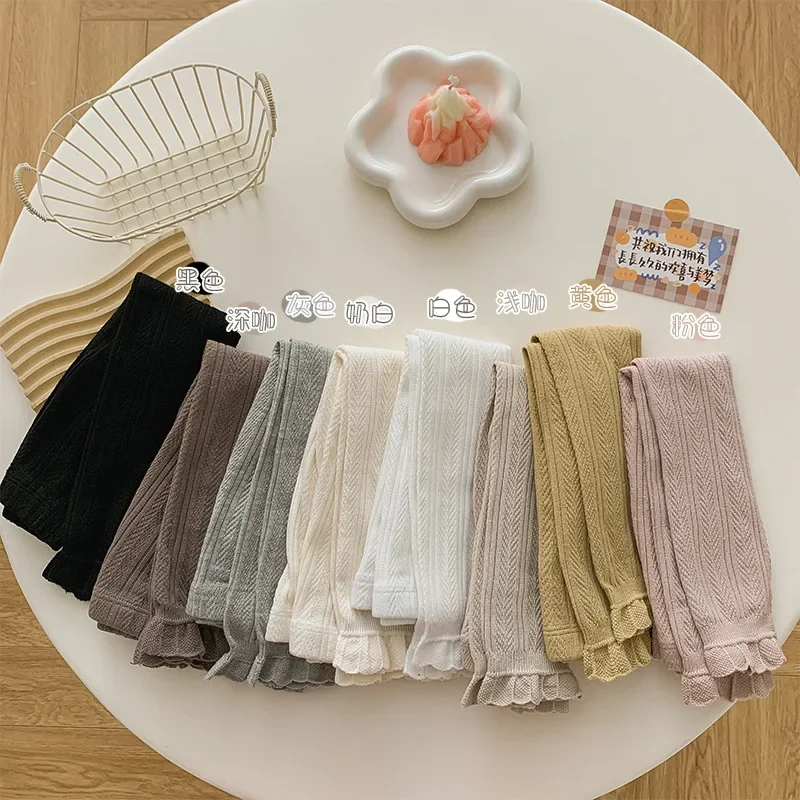 Girl Leggings Warm Girls Leggings Solid Color Cotton Baby Leggings Lace Flower Skinny Pants Kids Children Trousers 1-8 Years