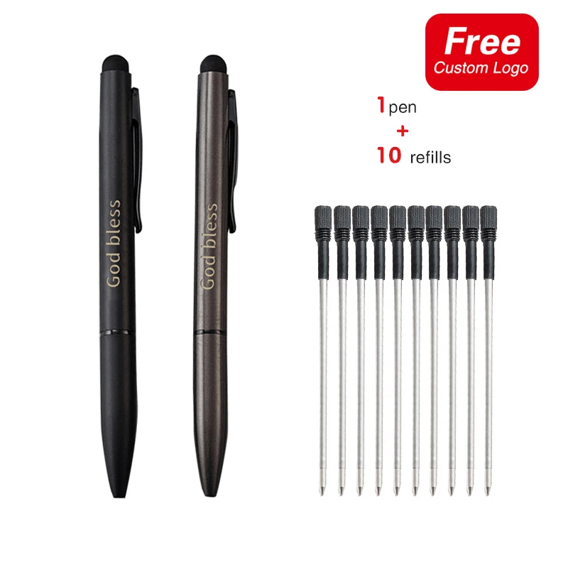 1 Pen + 10 Refills Custom Logo Ballpoint Pen Capacitive Multi-function Touch Screen Pen Business Office Stationery Student Gifts