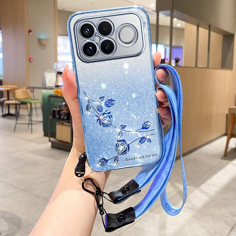 New Fashionable Gradient Preserved Flower Lanyard Anti-Drop Phone Case Cover