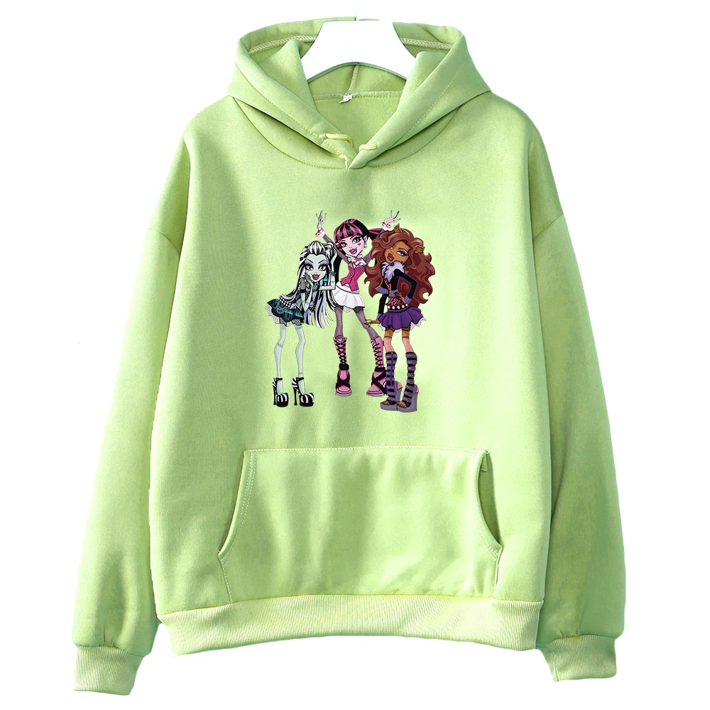 

M-Monster High Cartoon Print Sweatshirt Y2k Women Long Sleeve Hoodies Kawaii Graphic Printing Pullovers Girls Clothes Streetwear