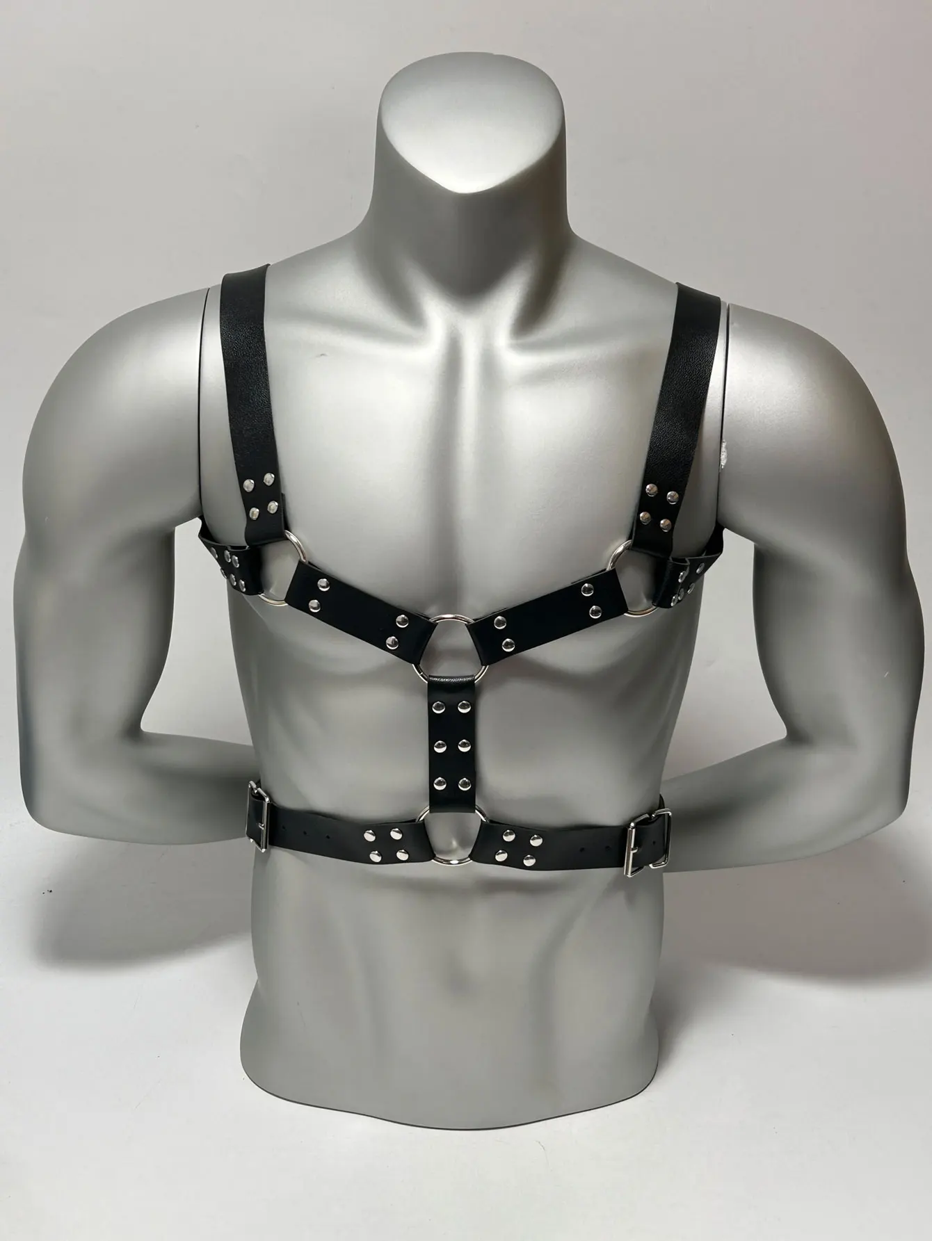 Premium Leather Adjustable Men's Body Harness - Goth Punk Cosplay Chest Belt with O-Ring Festival Rave Gear Accessories