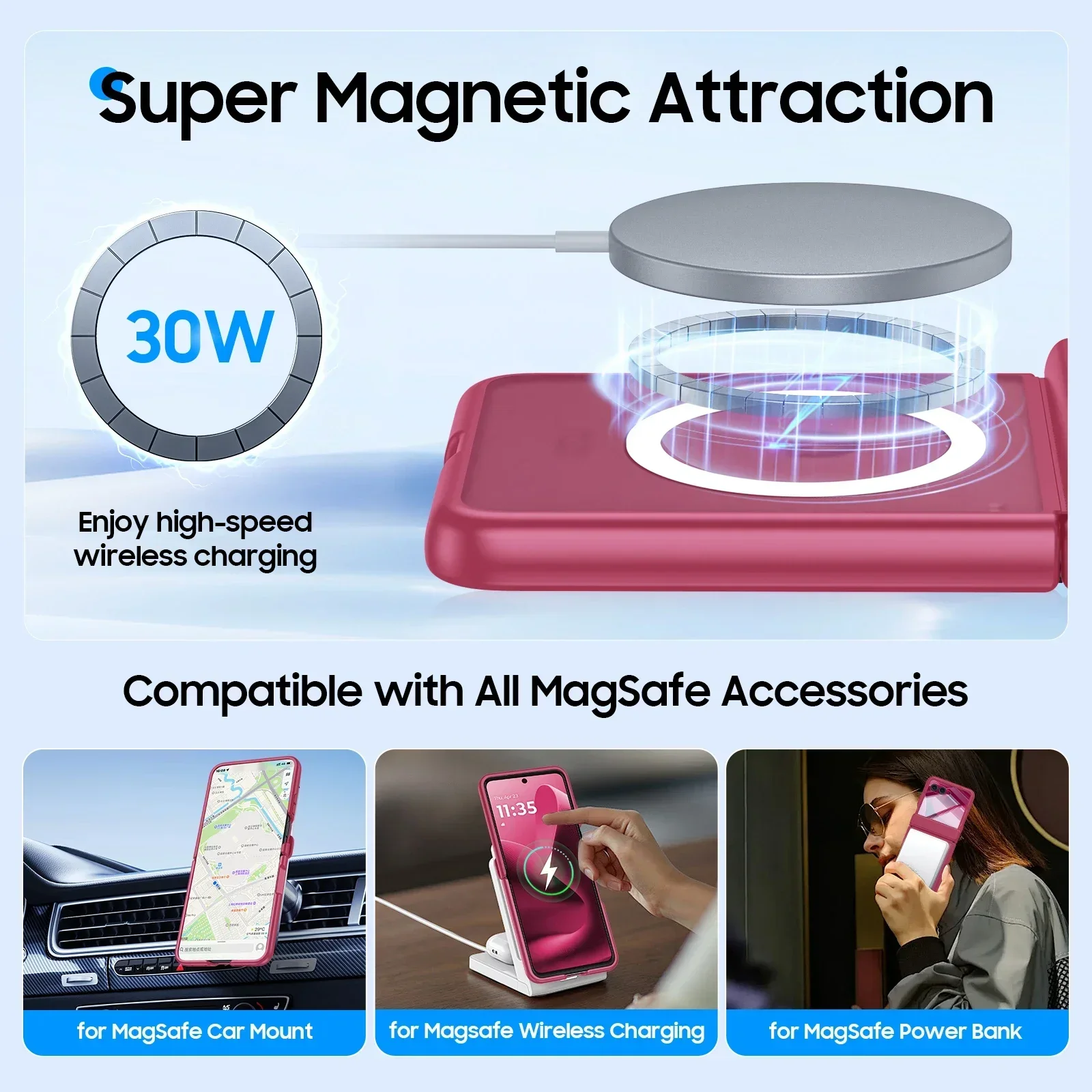 Rose Red Magnetic Translucent Matte Shockproof Phone Case with Screen Protector