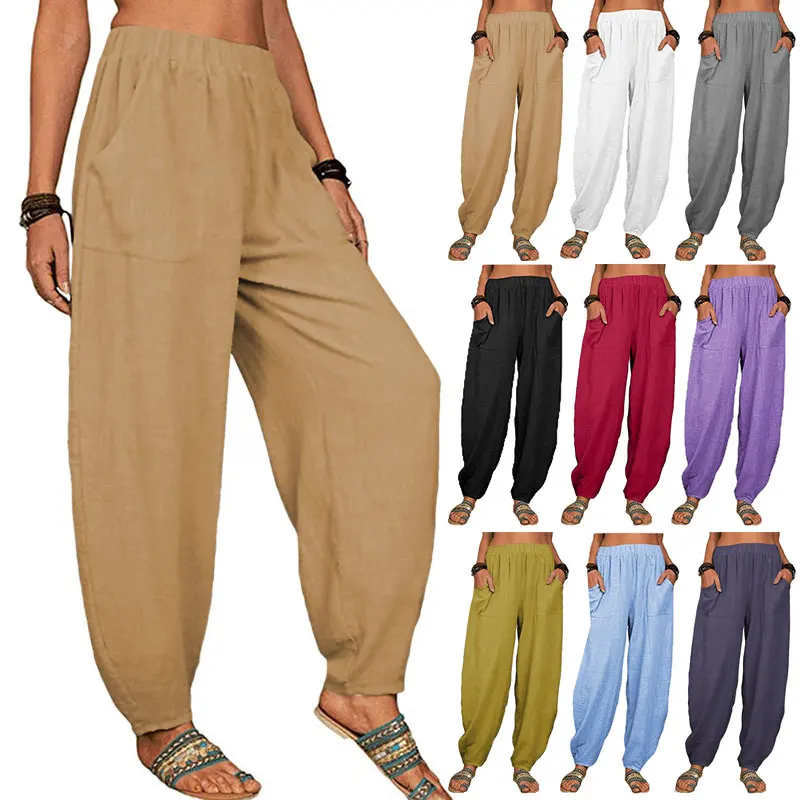 Women Harem Pants Summer Casual Vintage Cotton Linen Pants Elastic ...