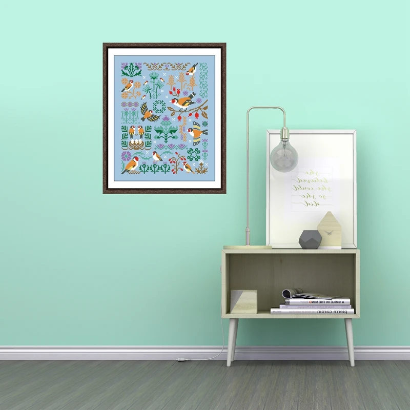 Cross Stitch Kit Bird geometry cross stitch kit cartoon pattern design 18ct 14ct 11ct skyblue canvas embroidery DIY