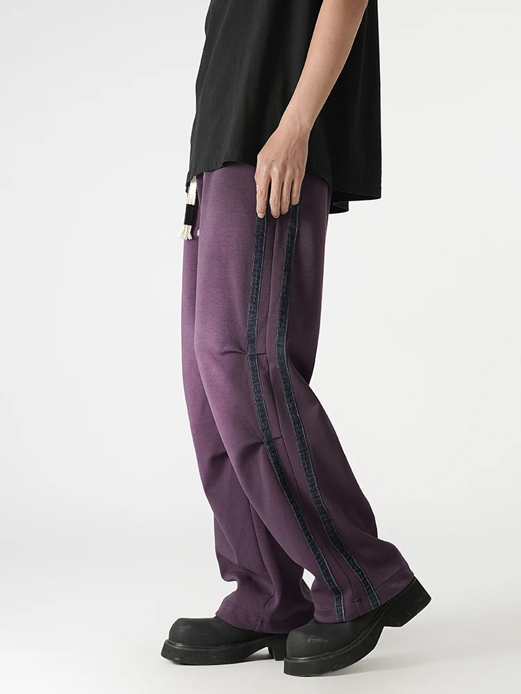 Men's Washed Cotton Sweatpants High Street Vintage Distressed Relaxed Fit Straight Jogger Pants Casual Long
