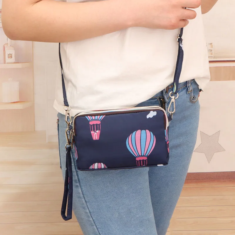 1PC Womens Printing 3 Layer Canvas Phone Bag Messenger Shoulder Bag Zipper Coin Card Key Purse for Women's Bank Card Holder Pack 