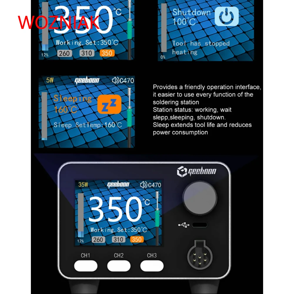 지보온 HC24 400W 헤비듀티 납땜 스테이션 115/210/245/470/T12 납땜 팁 호환 컬러 커브 디스플레이 수리