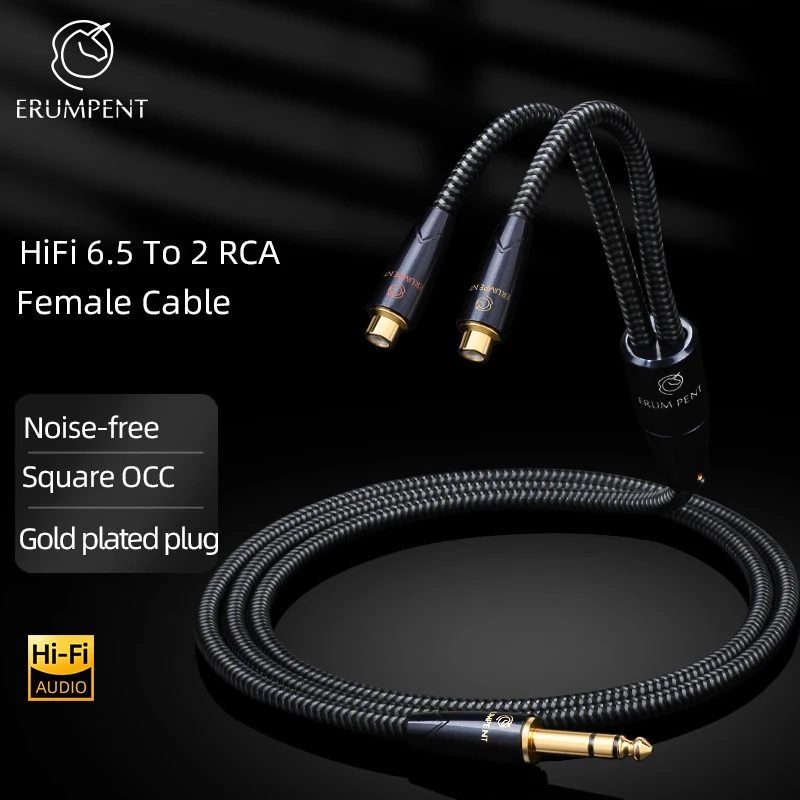 HiFi 6.5 to 2RCA Cable Square OCC Y Splitter Cable for DVD DAC Speaker 1/4 Inch Male TRS to 2RCA Female Audio Adapter Cable