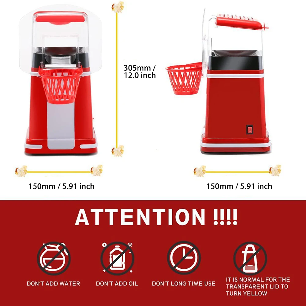 Mini Popcorn Machine Hot Air Popcorn Popper Maker Automatic Butter Snack Appliance for Home Kitchen Movie Christmas 220V 4