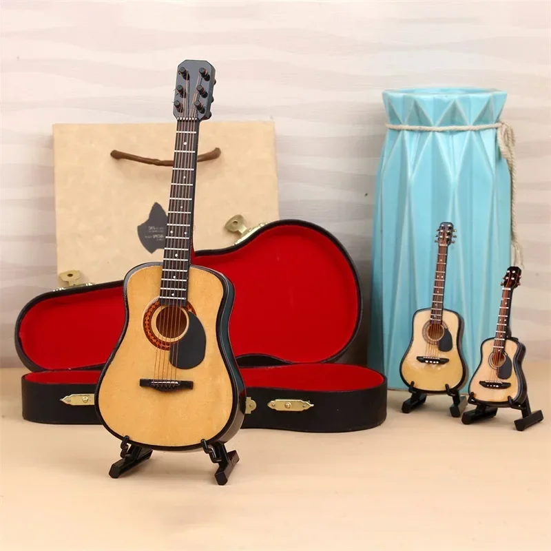 Mini Classical Guitar Model Wooden Miniature Musical Instrument Ornament Home Garage Kit Decoration Gift With Case Stand acoustic guitar classical guitar