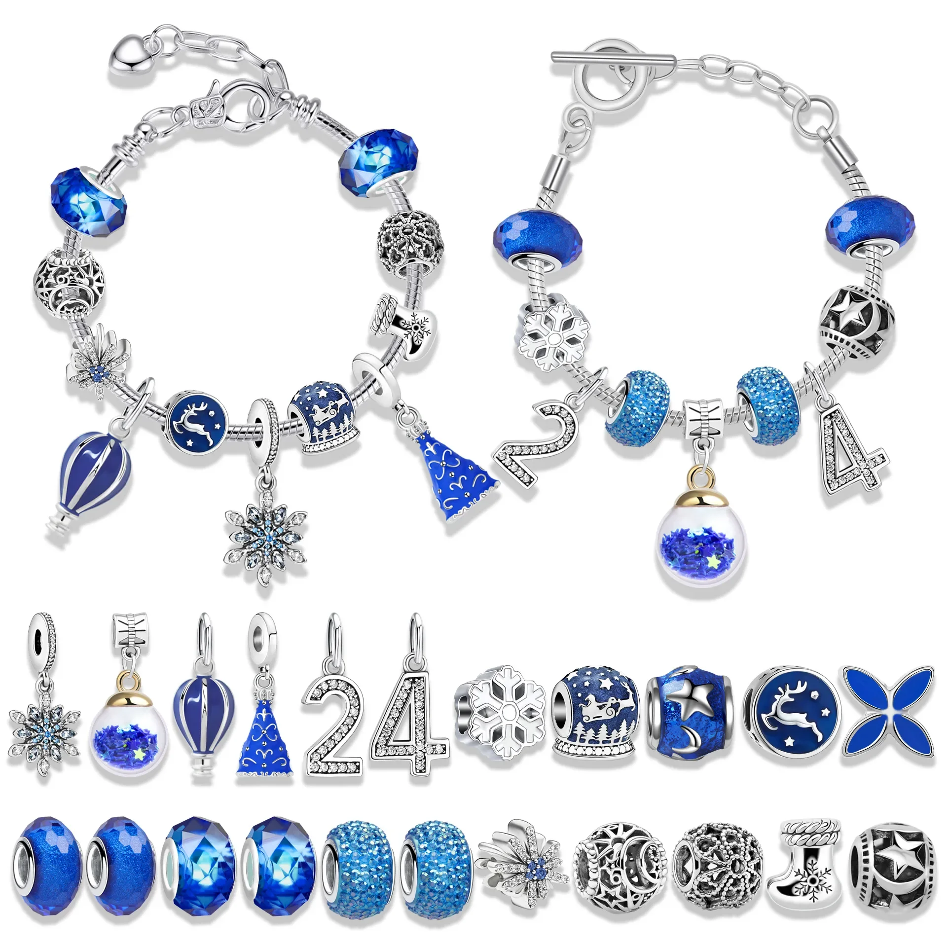 24 Days DIY Advent Calendar Jewelry Gift Box Blue Jewelry Bracelets Set for Girls Kids Countdown Christmas Advent Calendar