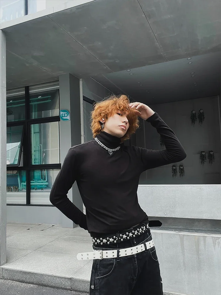 Knitwear Pullover Men's Black Simple Casual Loose Version Versatile Retro Thermal Underwear High Neck Inner Wear Autumn Winter