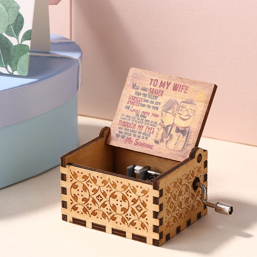 Wooden Hand-cranked Musical Box Carving Music Box Gift To My Wife Theme Mini Musical Home Decoration Thanksgiving