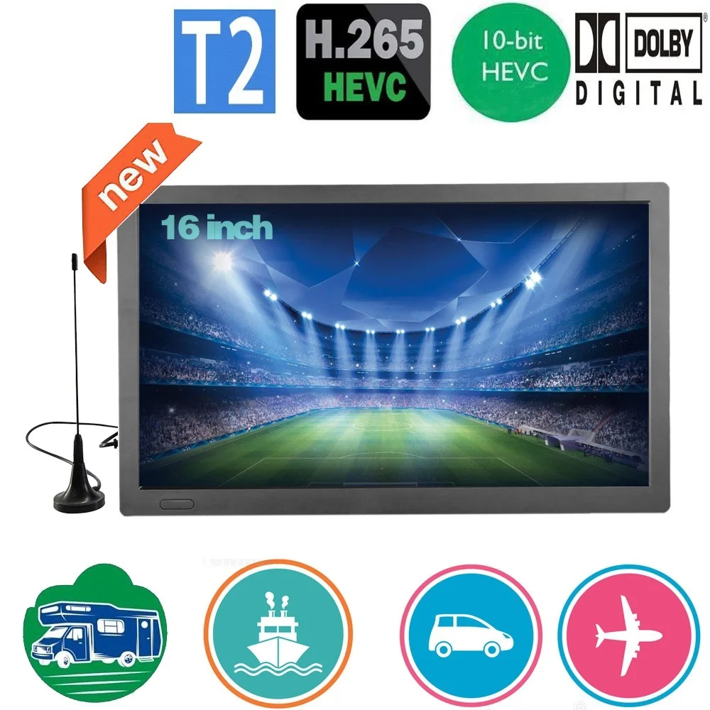 

New 16 Inch Portable Mini Digital TV Support DVB-T2 Hevc H265 10Bit Code Car Tv Kitchen TV Dolby AC3