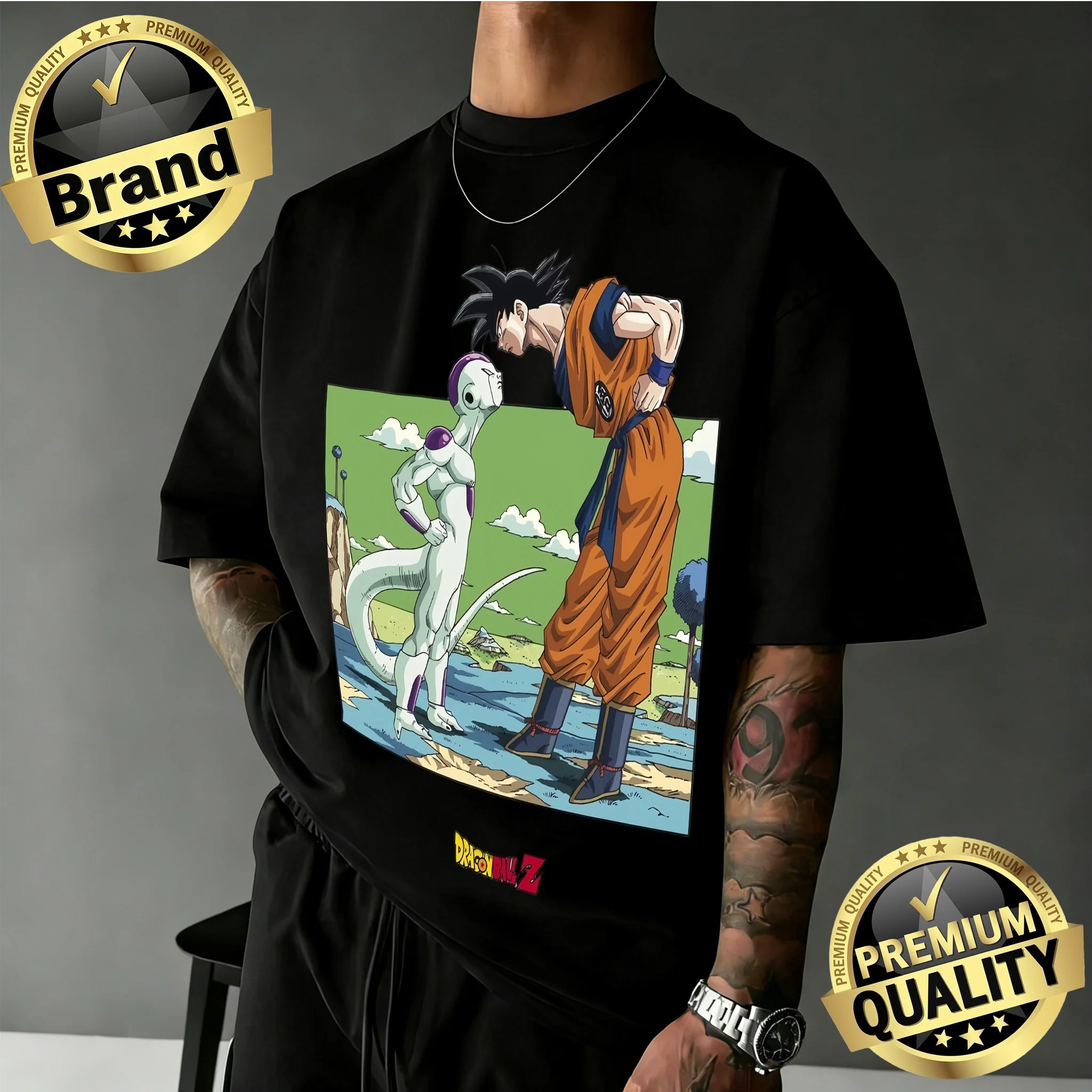 2026 Sommer Dragon Ball Z Lizenziertes 100% Baumwoll-Oversize-T-Shirt für Herren, Damen und Kinder – Goku vs. Frieza Retro Anime Qualitätsdruck-T-Shirt
