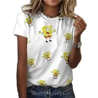 Fashionable Lady T -shirt Cute SpongeBob Cartoon 3D Printing Casual Clothing Sponge Baby Round Neck Short -sleeved T -shirt 2