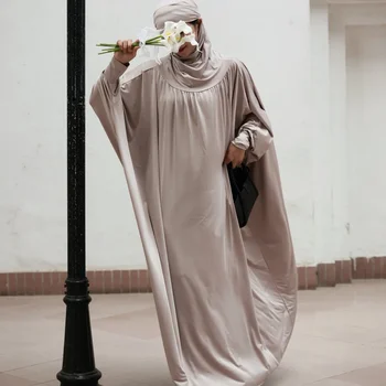 Islamic Modesty Ramadan Dress Muslim Abayas Hooded Smocking Sleeve One-piece Prayer Hijab Dress Women Jilbabs Turkish Kaftans
